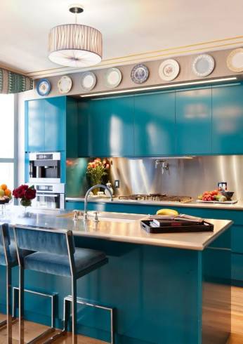 cozinha pequena azul