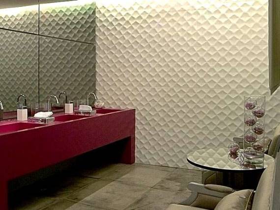 lindo banheiro revestido com placas 3D