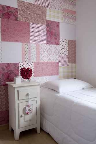 parede rosa tecido quarto menina
