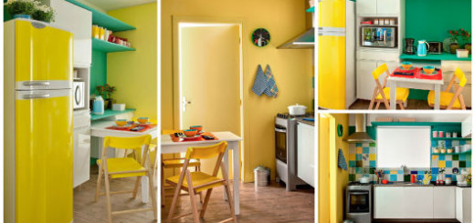 cozinha amarela e turquesa