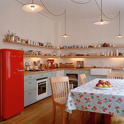 cozinha azul e vermelha