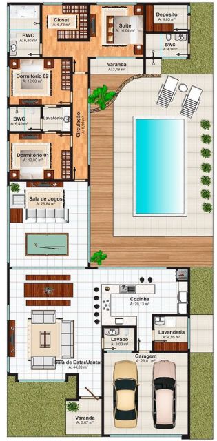 planta casa com piscina