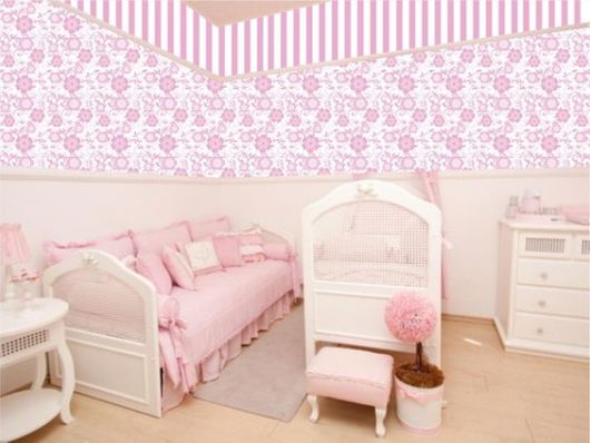 Papel de parede para quarto de bebê flores rosas