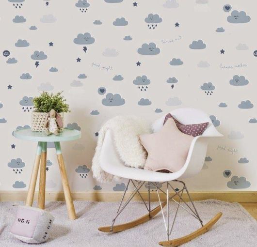 Papel de parede para quarto de bebê nuvem azul