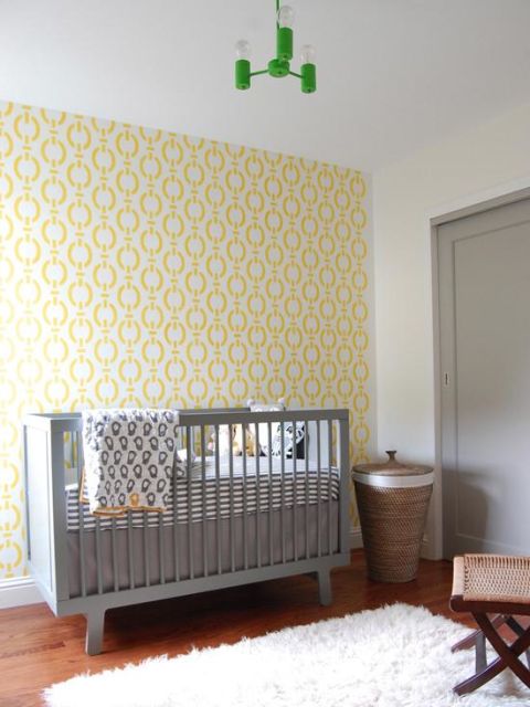 Papel de parede para quarto de bebê unissex amarelo