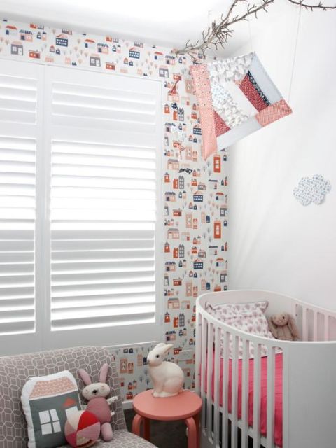 Papel de parede para quarto de bebê unissex casas