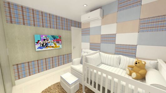 Papel de parede para quarto de bebê xadrez azul e marrom