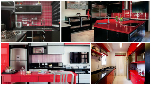 Cozinha preta e vermelha