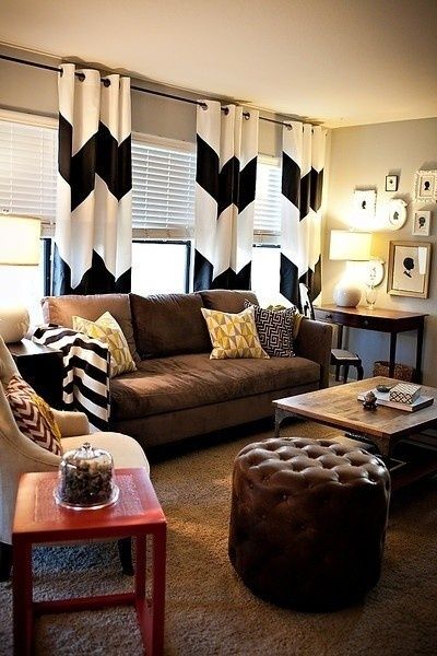 cortinas para sala chevron preto e branco
