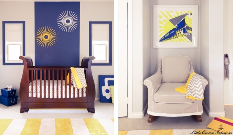 quarto de bebê azul e amarelo