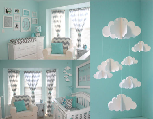 quarto de bebê azul nuvens móbile