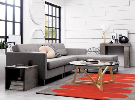 salas com sofá cinza clean