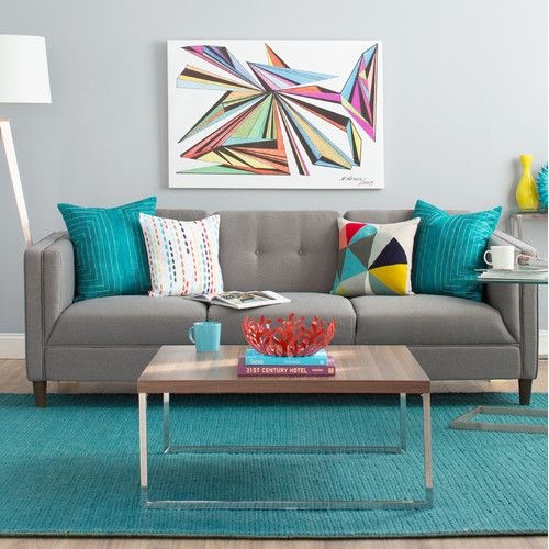 salas com sofá cinza colorida