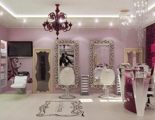 salão de beleza pequeno decorado rosa chique