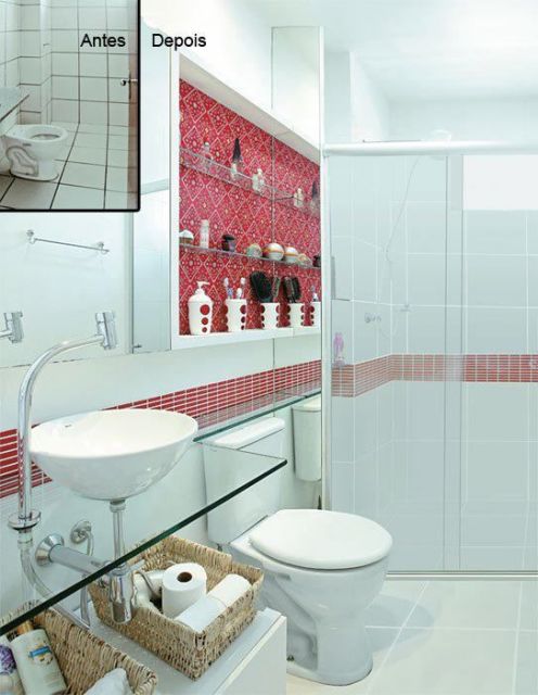 banheiro vermelho e branco