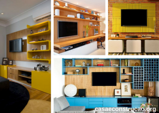 móveis planejados coloridos para a sala de TV