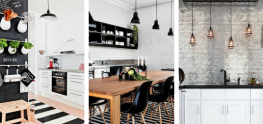 tapetes modernos listrados preto e branco em cozinha