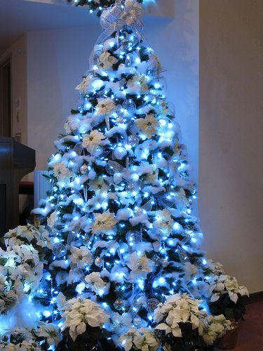 árvore de natal luzes azuis