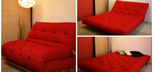 sofá futon vermelho