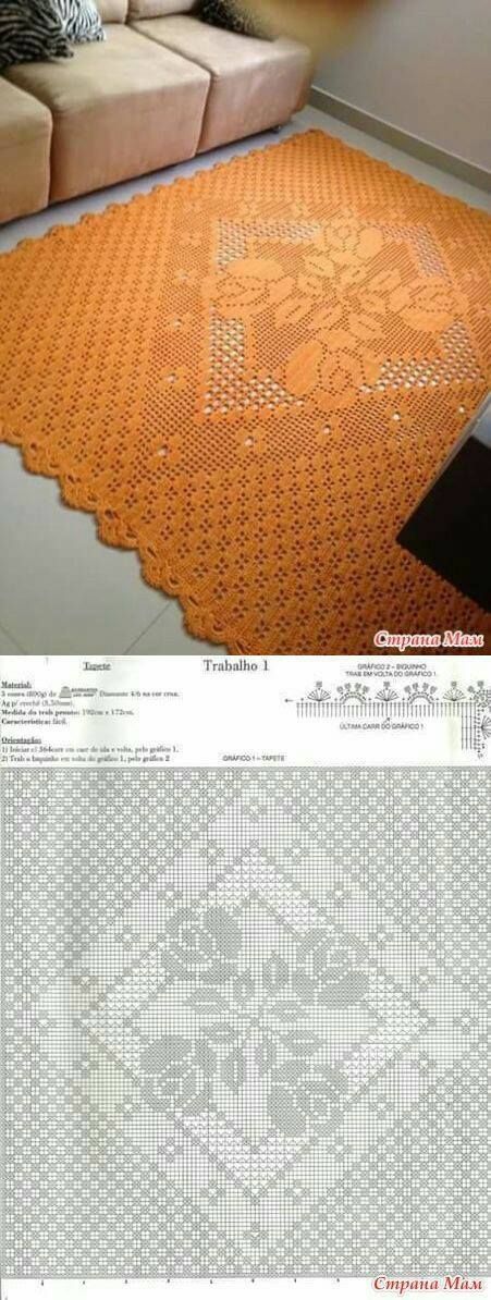 tapete de crochê quadrado laranja com gráfico