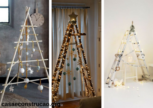 árvores de Natal diferentes feitas com escadas