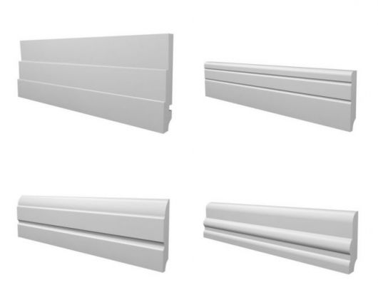 Quatro modelos diferentes de rodapé de EVA branco.
