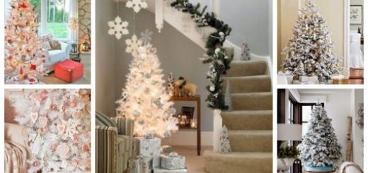 Montagem com cinco tipos de árvore de Natal branca.