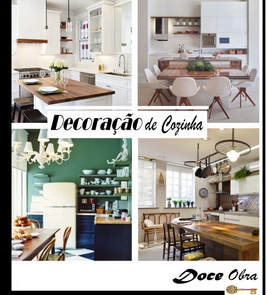 Ilustração inicial do post com fotos diversas de cozinhas pequenas.