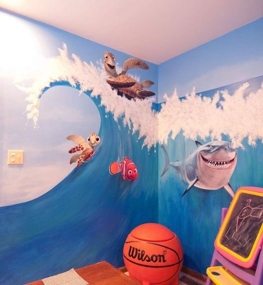 Papel de parede com personagens do Procurando Nemo.