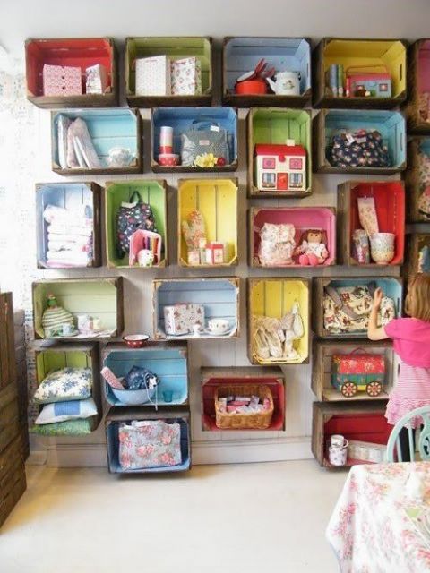 estante para brinquedos de caixote