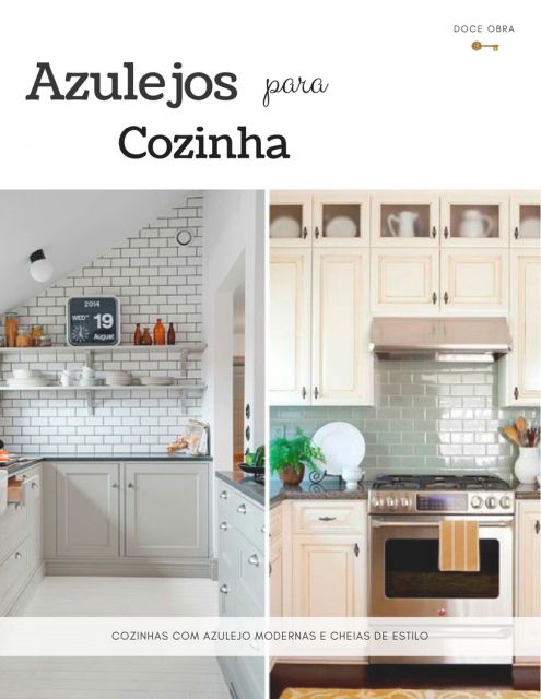 ilustração com fotos de cozinhas com azulejos.
