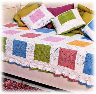 Colcha de Crochê colorida azul, rosa e verde