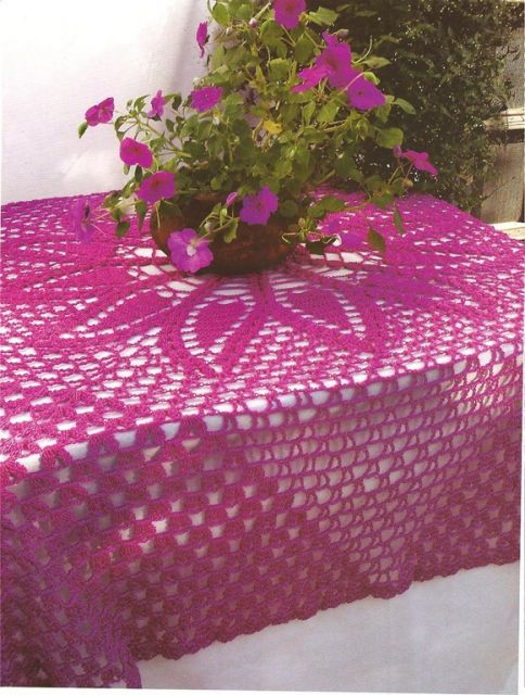 Toalha de crochê pink para mesa quadrada