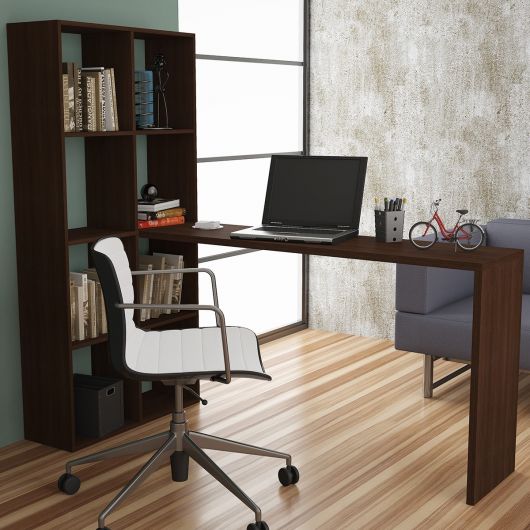 Formule um escritório com escrivaninha + estante