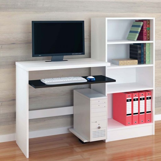 você pode usar a escrivaninha para por o computador e os livros na estante