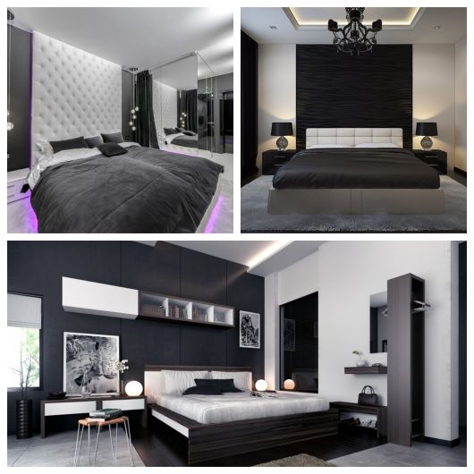 Diferentes propostas de quarto de casal em preto e branco para todos os estilos e preferências