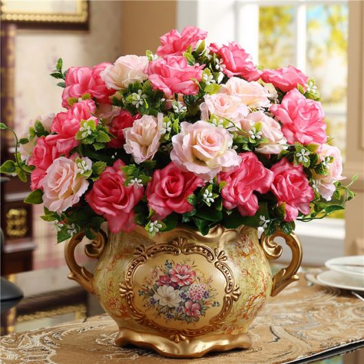 vaso para mesa de jantar colorido com flores