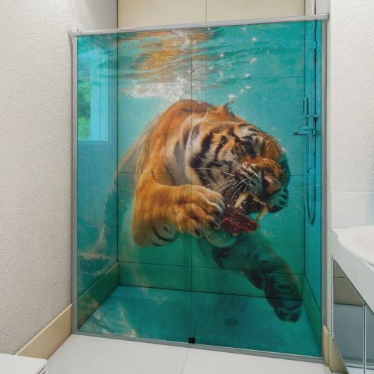 Adesivo para box de banheiro 3D de tigre