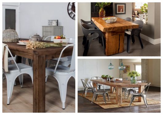 As cadeiras usadas com a mesa de jantar rústica podem ser modernas ou em madeira também