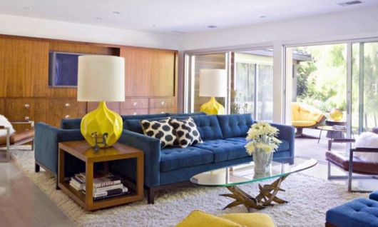 sofá azul sala moderna