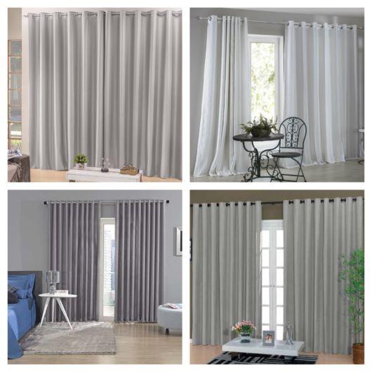 A cortina cinza é versátil e perfeita para combinar com qualquer tom