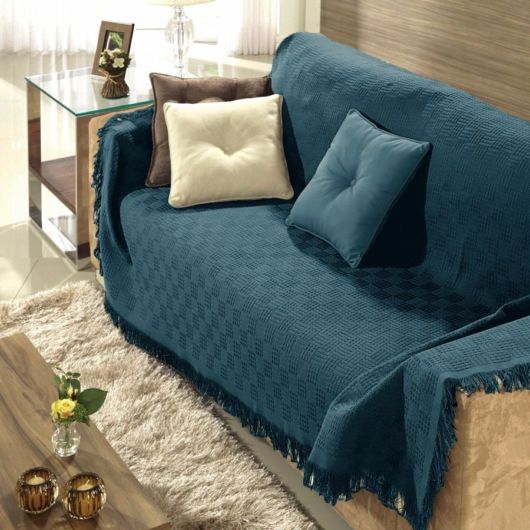 manta para sofá azul.