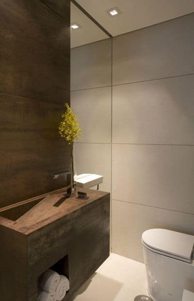 lavabo decorado com aço corten