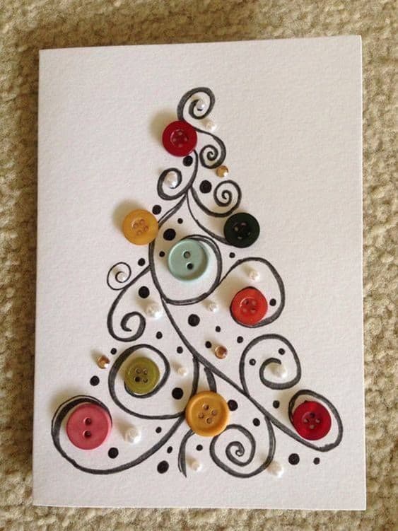 cartão feito à mão e decorado com botões