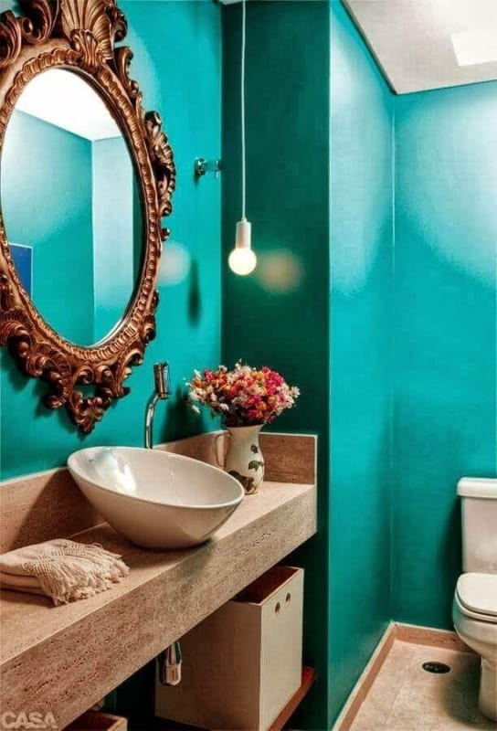lavabo verde água com espelho 45