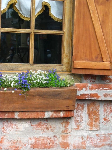 Casa rústica com floreira de madeira