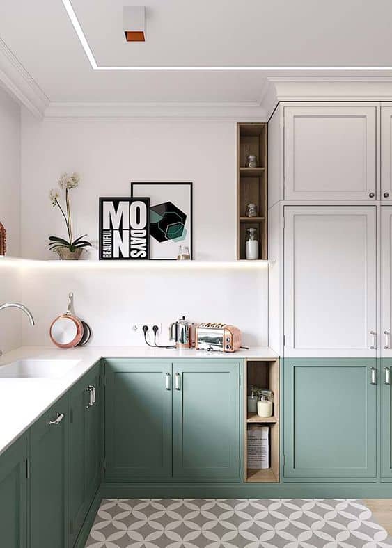 Decoração minimalista verde na cozinha