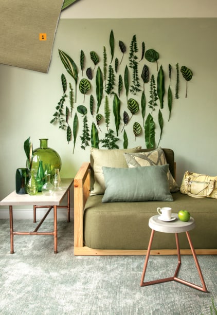 Sala de estar com decoração verde