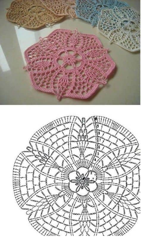 guardanapo de crochê em forma de flor