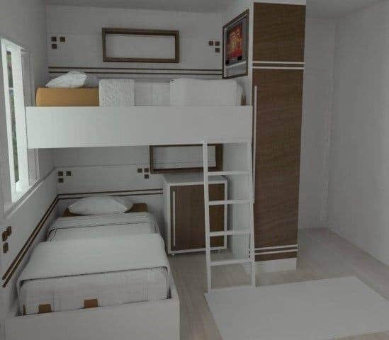 quarto de solteiro planejado com duas camas beliche